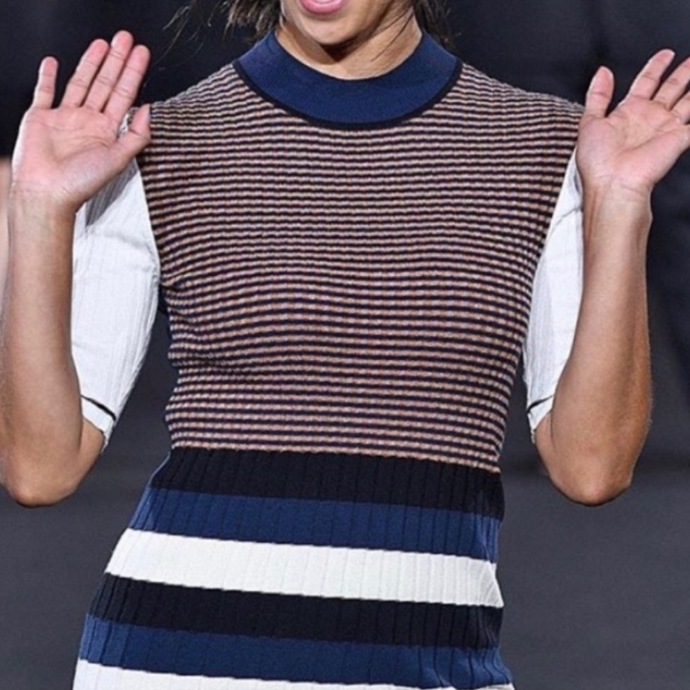 NWOT $350 Sz XS Opening Ceremony Ribbed Metallic Striped Short Sleeve Sweater